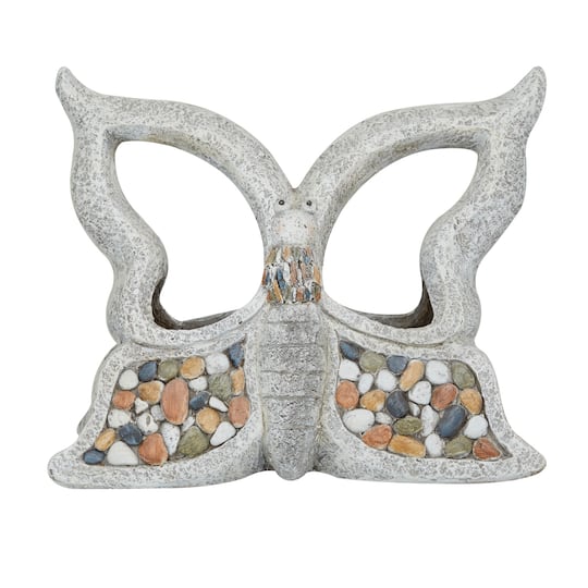 18&#x22; Gray Fiberglass Butterfly Planter with Stone Mosaic Design